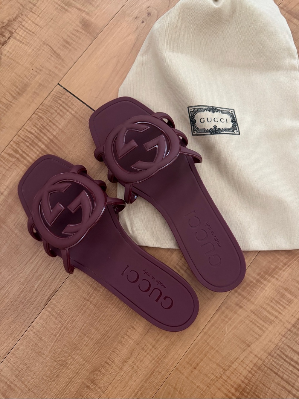 GG Monogram Palma Sandals Matte Plum Rubber Slides 37